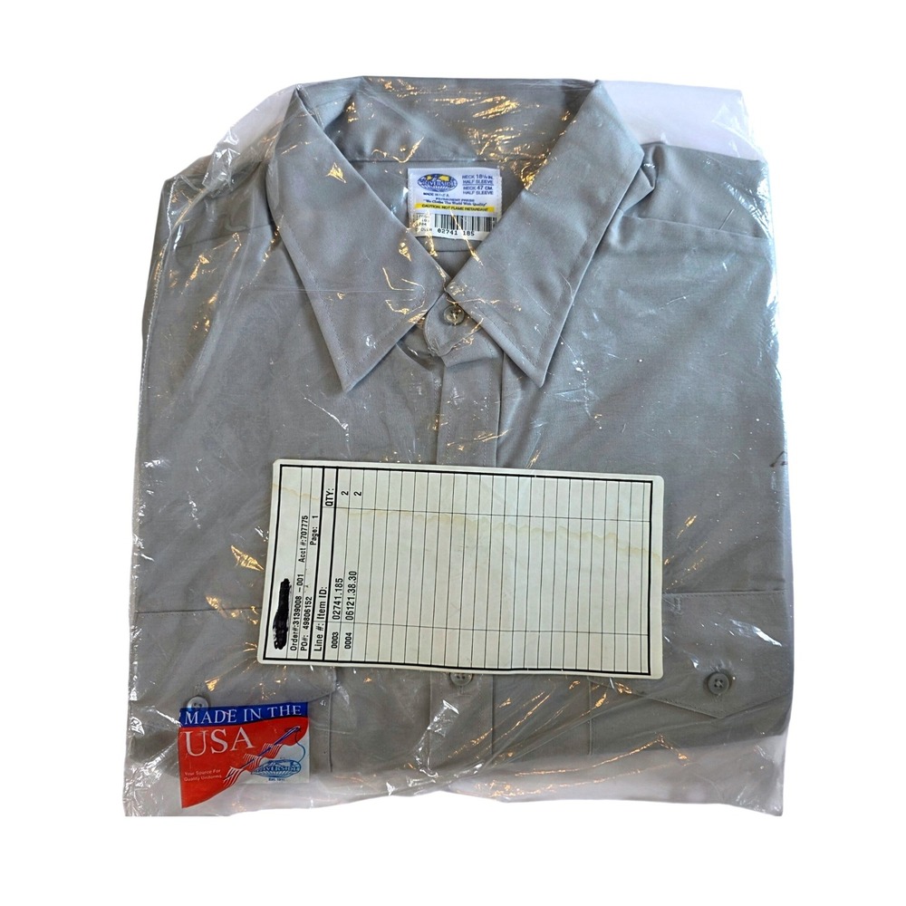 Riverside Mens Gray Short Sleeve Work Shirt 18.5 Neck Deadstock USA Eagle Patch